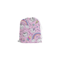 Beautiful Cute Animals Pattern Pink Beautiful Cute Animals Pattern Pink Rainbow Drawstring Pouch (xs)