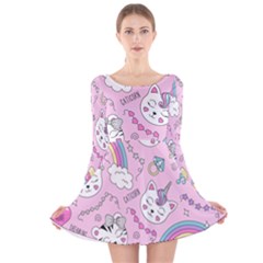 Beautiful Cute Animals Pattern Pink Beautiful Cute Animals Pattern Pink Rainbow Long Sleeve Velvet Skater Dress