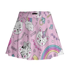 Beautiful Cute Animals Pattern Pink Beautiful Cute Animals Pattern Pink Rainbow Mini Flare Skirt