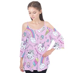 Beautiful Cute Animals Pattern Pink Beautiful Cute Animals Pattern Pink Rainbow Flutter Tees