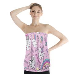 Beautiful Cute Animals Pattern Pink Beautiful Cute Animals Pattern Pink Rainbow Strapless Top