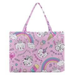 Beautiful Cute Animals Pattern Pink Beautiful Cute Animals Pattern Pink Rainbow Zipper Medium Tote Bag