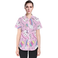 Beautiful Cute Animals Pattern Pink Beautiful Cute Animals Pattern Pink Rainbow Women s Short Sleeve Shirt