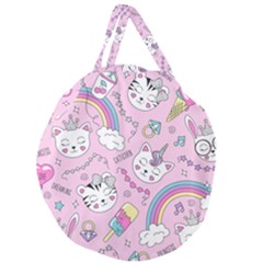 Beautiful Cute Animals Pattern Pink Beautiful Cute Animals Pattern Pink Rainbow Giant Round Zipper Tote