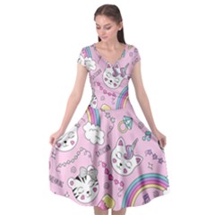 Beautiful Cute Animals Pattern Pink Beautiful Cute Animals Pattern Pink Rainbow Cap Sleeve Wrap Front Dress