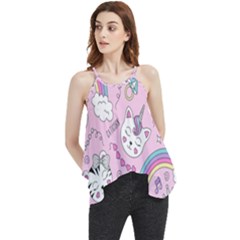 Beautiful Cute Animals Pattern Pink Beautiful Cute Animals Pattern Pink Rainbow Flowy Camisole Tank Top