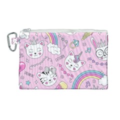 Beautiful Cute Animals Pattern Pink Beautiful Cute Animals Pattern Pink Rainbow Canvas Cosmetic Bag (large) by Jancukart