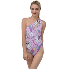 Beautiful Cute Animals Pattern Pink Beautiful Cute Animals Pattern Pink Rainbow To One Side Swimsuit