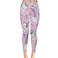 Beautiful Cute Animals Pattern Pink Beautiful Cute Animals Pattern Pink Rainbow Inside Out Leggings