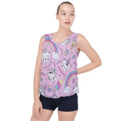 Beautiful Cute Animals Pattern Pink Beautiful Cute Animals Pattern Pink Rainbow Bubble Hem Chiffon Tank Top