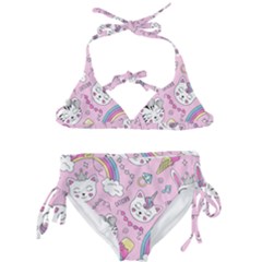 Beautiful Cute Animals Pattern Pink Beautiful Cute Animals Pattern Pink Rainbow Kids  Classic Bikini Set