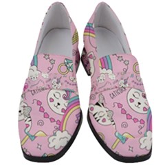 Beautiful Cute Animals Pattern Pink Beautiful Cute Animals Pattern Pink Rainbow Women s Chunky Heel Loafers