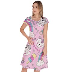 Beautiful Cute Animals Pattern Pink Beautiful Cute Animals Pattern Pink Rainbow Classic Short Sleeve Dress