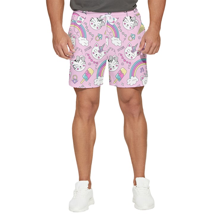 Beautiful cute animals pattern pink Beautiful cute animals pattern pink rainbow Men s Runner Shorts