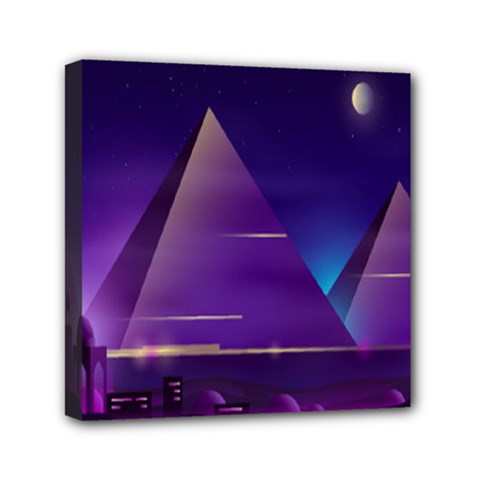 Egyptian-pyramids-night-landscape-cartoon Mini Canvas 6  X 6  (stretched)