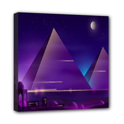 Egyptian-pyramids-night-landscape-cartoon Mini Canvas 8  X 8  (stretched)