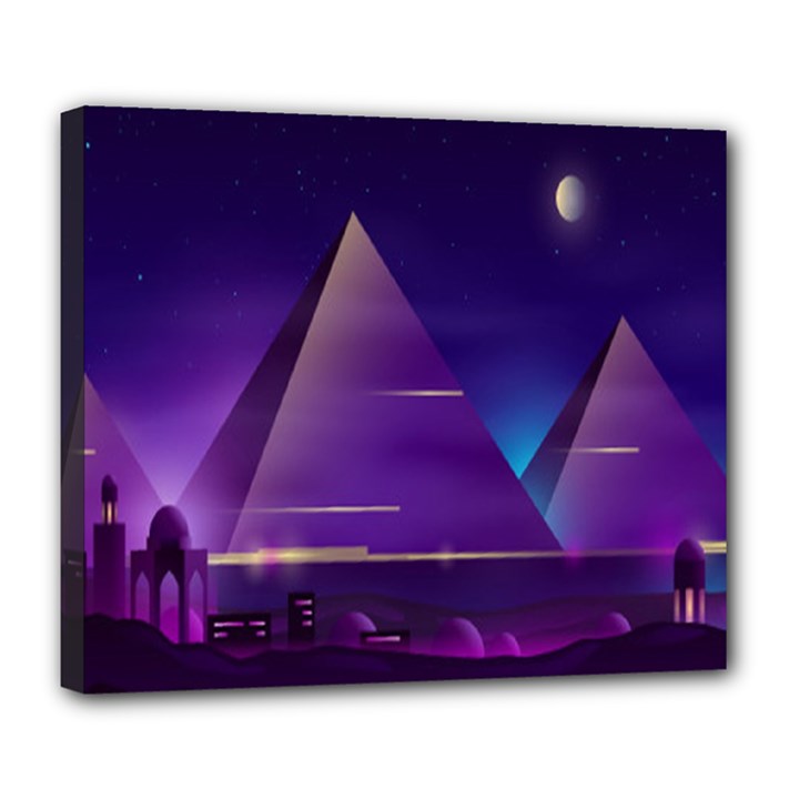 Egyptian-pyramids-night-landscape-cartoon Deluxe Canvas 24  x 20  (Stretched)