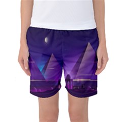 Egyptian-pyramids-night-landscape-cartoon Women s Basketball Shorts by Jancukart