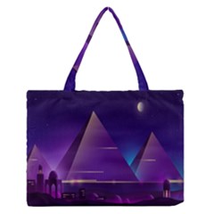 Egyptian-pyramids-night-landscape-cartoon Zipper Medium Tote Bag by Jancukart