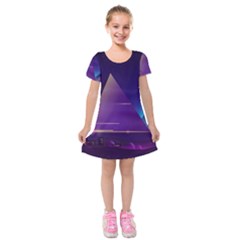 Egyptian-pyramids-night-landscape-cartoon Kids  Short Sleeve Velvet Dress