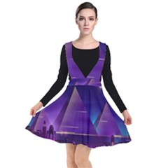 Egyptian-pyramids-night-landscape-cartoon Plunge Pinafore Dress