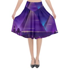 Egyptian-pyramids-night-landscape-cartoon Flared Midi Skirt