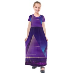 Egyptian-pyramids-night-landscape-cartoon Kids  Short Sleeve Maxi Dress