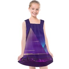 Egyptian-pyramids-night-landscape-cartoon Kids  Cross Back Dress