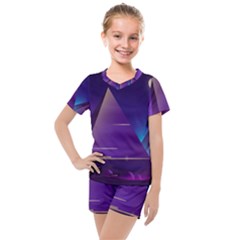 Egyptian-pyramids-night-landscape-cartoon Kids  Mesh Tee And Shorts Set