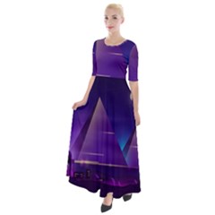 Egyptian-pyramids-night-landscape-cartoon Half Sleeves Maxi Dress