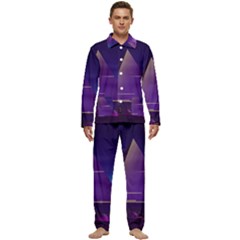 Egyptian-pyramids-night-landscape-cartoon Men s Long Sleeve Velvet Pocket Pajamas Set