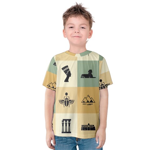 Egyptian-flat-style-icons Kids  Cotton Tee by Jancukart