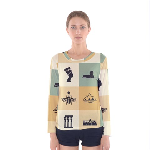 Egyptian-flat-style-icons Women s Long Sleeve Tee by Jancukart