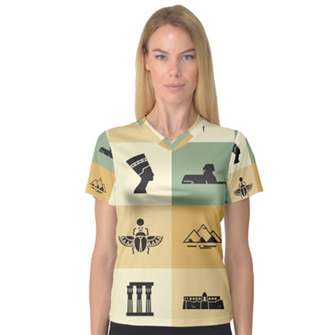 Egyptian-flat-style-icons V-neck Sport Mesh Tee by Jancukart