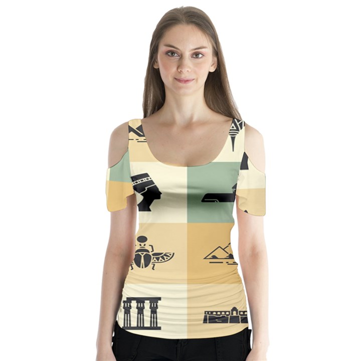 Egyptian-flat-style-icons Butterfly Sleeve Cutout Tee 