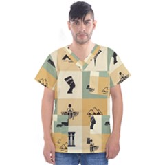 Egyptian-flat-style-icons Men s V-neck Scrub Top