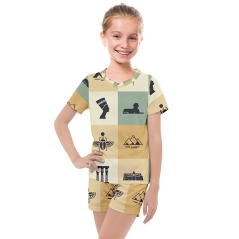 Egyptian-flat-style-icons Kids  Mesh Tee And Shorts Set by Jancukart