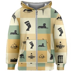 Egyptian-flat-style-icons Kids  Zipper Hoodie Without Drawstring