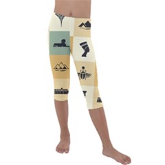 Egyptian-flat-style-icons Kids  Lightweight Velour Capri Leggings 