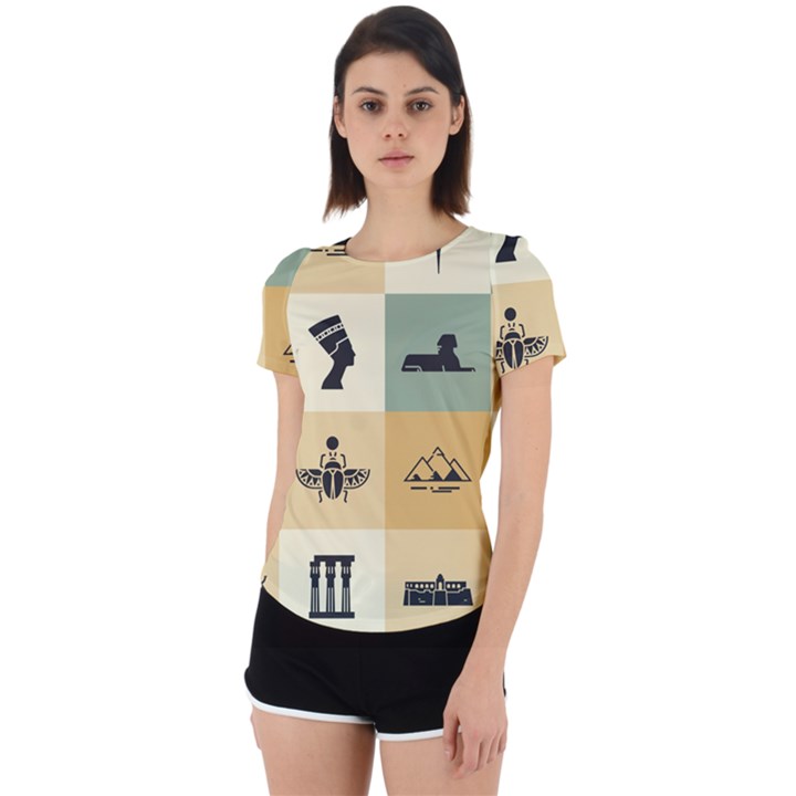 Egyptian-flat-style-icons Back Cut Out Sport Tee