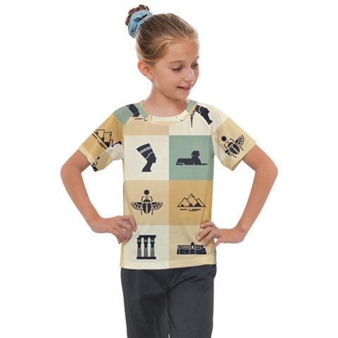 Egyptian-flat-style-icons Kids  Mesh Piece Tee by Jancukart