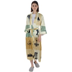 Egyptian-flat-style-icons Maxi Satin Kimono