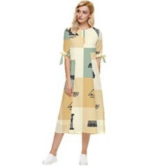 Egyptian-flat-style-icons Bow Sleeve Chiffon Midi Dress