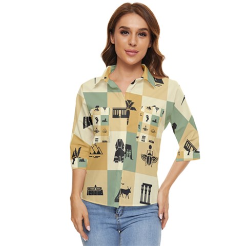 Egyptian-flat-style-icons Women s Quarter Sleeve Pocket Shirt by Jancukart