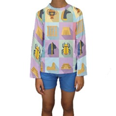 Egypt-icons-set-flat-style Kids  Long Sleeve Swimwear