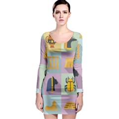 Egypt-icons-set-flat-style Long Sleeve Bodycon Dress