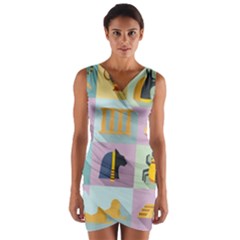 Egypt-icons-set-flat-style Wrap Front Bodycon Dress