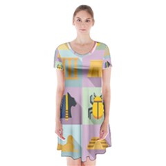 Egypt-icons-set-flat-style Short Sleeve V-neck Flare Dress