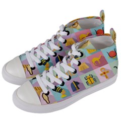 Egypt-icons-set-flat-style Women s Mid-top Canvas Sneakers