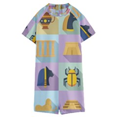 Egypt-icons-set-flat-style Kids  Boyleg Half Suit Swimwear